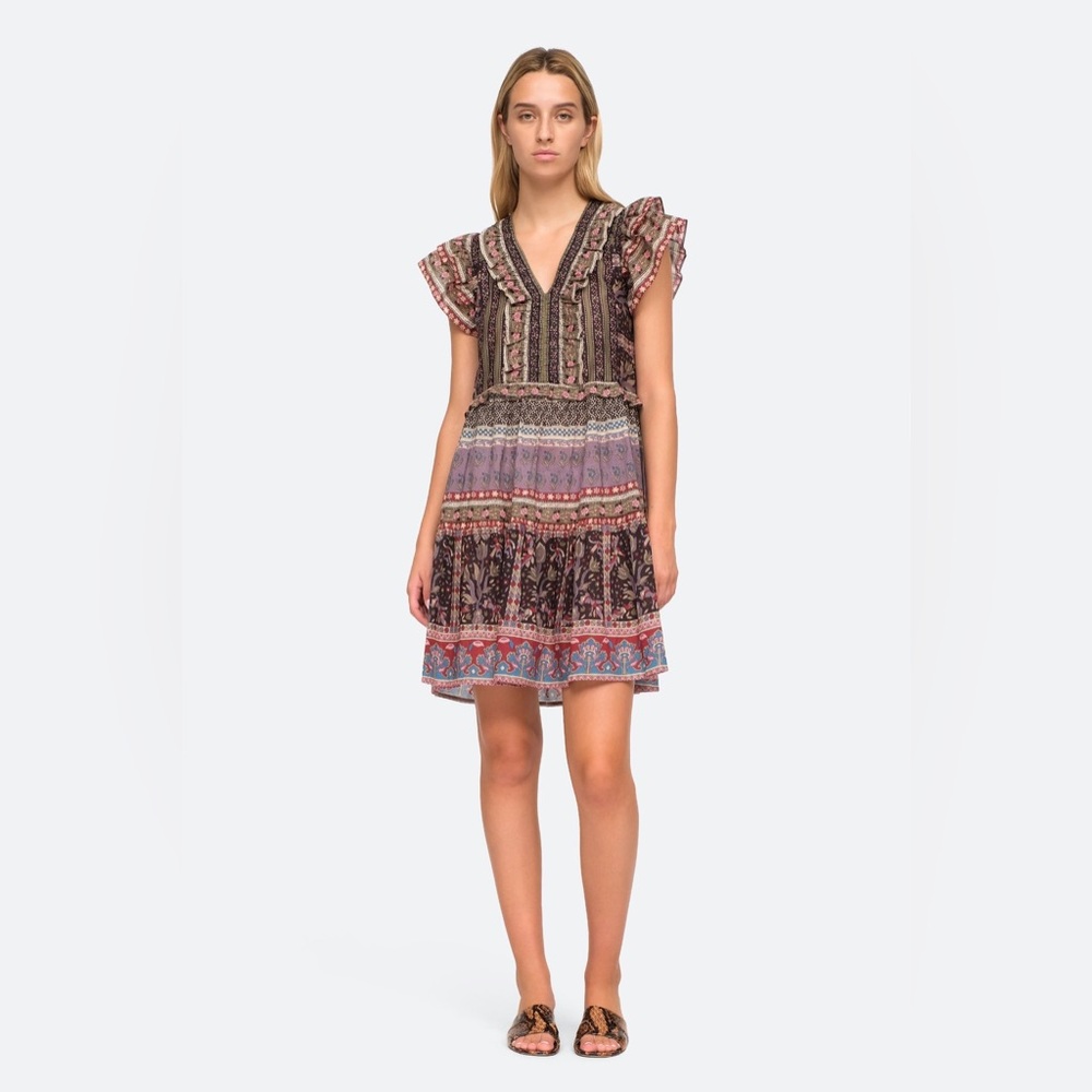 NWT Sea New York Brooke Border Flutter Sleeve Dress Sz S
